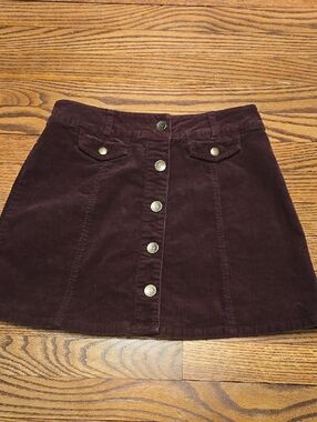 Chocolate Brown Corduroy Mini Skirt Button Down Front Medium